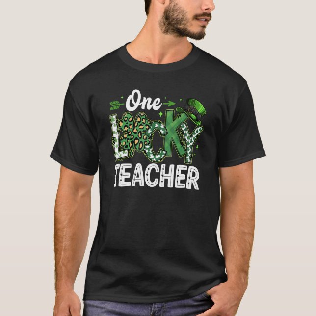 Camiseta Leopard Shamrock One Lucky Teacher St. Patrick's D (Anverso)