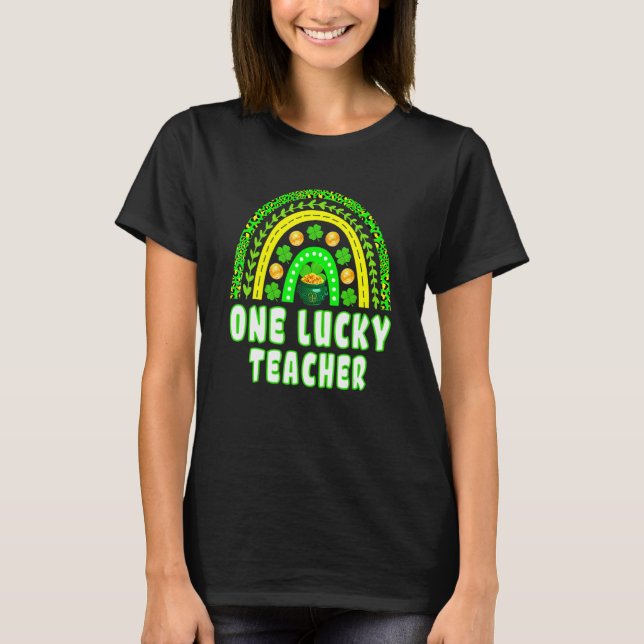 Camiseta Leopard Shamrock One Lucky Teacher St Patrick's Da (Anverso)