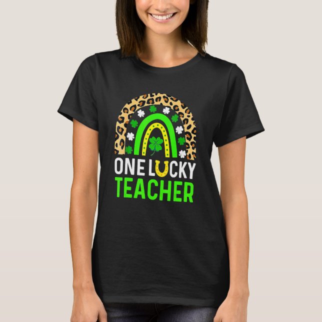 Camiseta Leopard Shamrock One Lucky Teacher St Patrick's Da (Anverso)