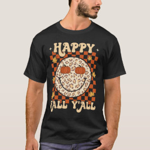 Camiseta Leopard Smile Face Happy Fall Y'all Retro Groovy A