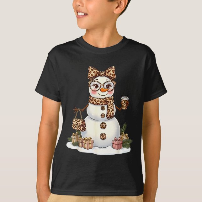 Camiseta Leopard Snowman With Sungles Funny Christmas Women (Anverso)