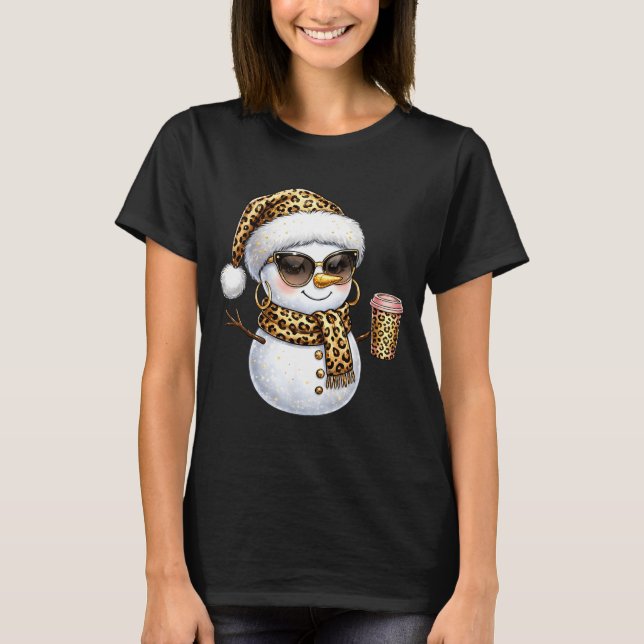 Camiseta Leopard Snowman With Sungles Funny Christmas Women (Anverso)