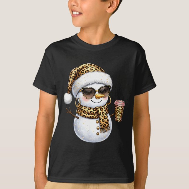 Camiseta Leopard Snowman With Sungles Funny Christmas Women (Anverso)