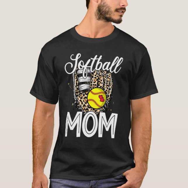 Camiseta Leopard Softball Glove Softball Mom Happy Mother's (Anverso)