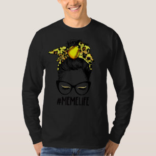 Camiseta Leopard Softball Meme Life Messy Bun Game Day Moth