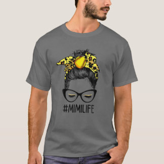 Camiseta Leopard Softball Mimi Life Messy Bun Game Day Moth