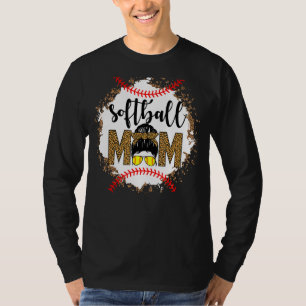 Camiseta Leopard Softball Mom Life Messy Bun Hair Glasses M