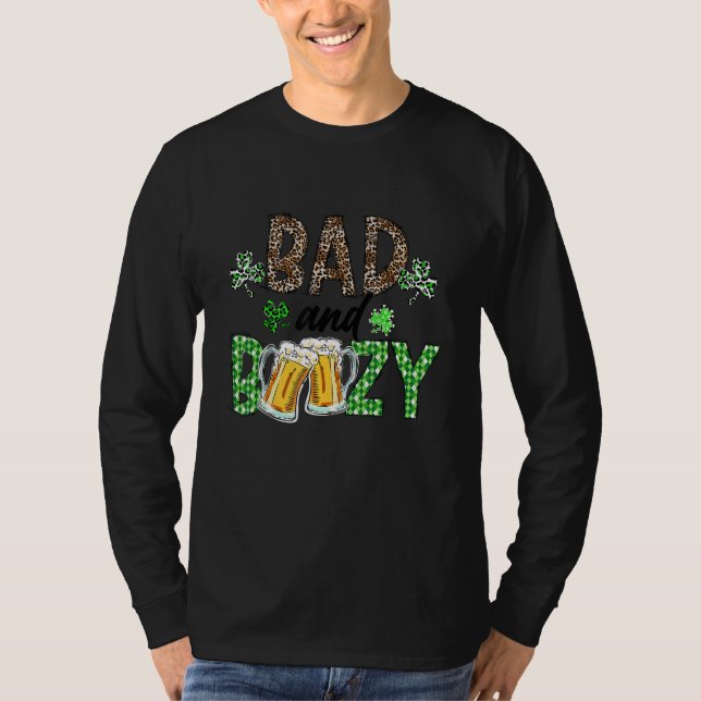 Camiseta Leopard St Patrick's Day Bad And Boozy Beer Drinki (Anverso)