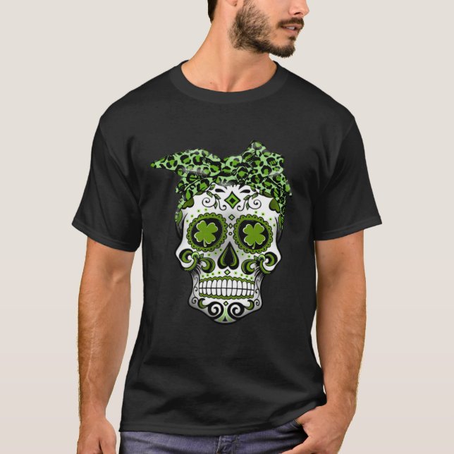 Camiseta Leopard Sugar Skull St Patricks Day  Women Girls (Anverso)