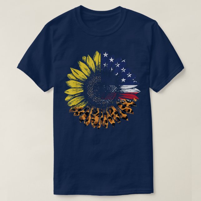Camiseta Leopard Sunflower American Flag Bandera de Estados (Diseño del anverso)