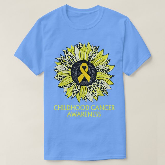 Camiseta Leopard Sunflower Children Cancer Awareness Yello (Diseño del anverso)