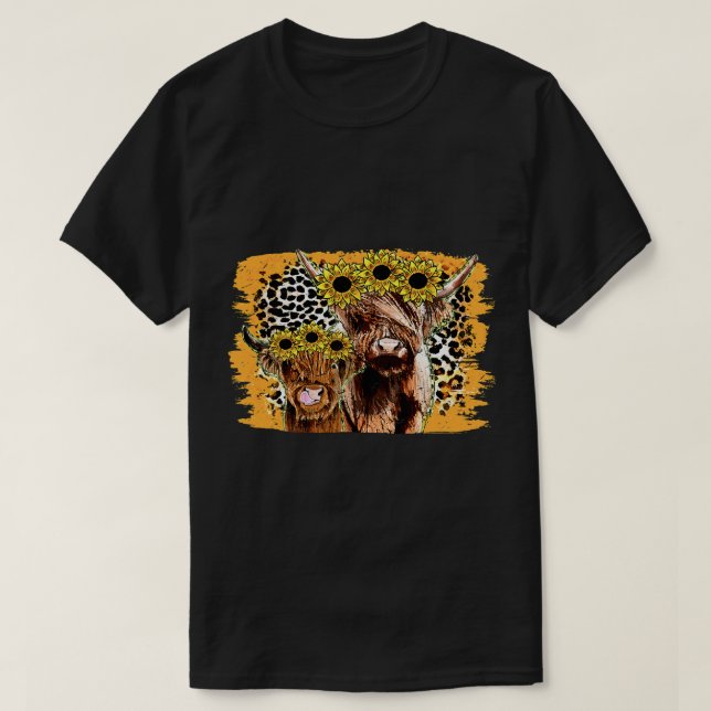Camiseta Leopard Sunflower Highland Cow Western Country Hei (Diseño del anverso)