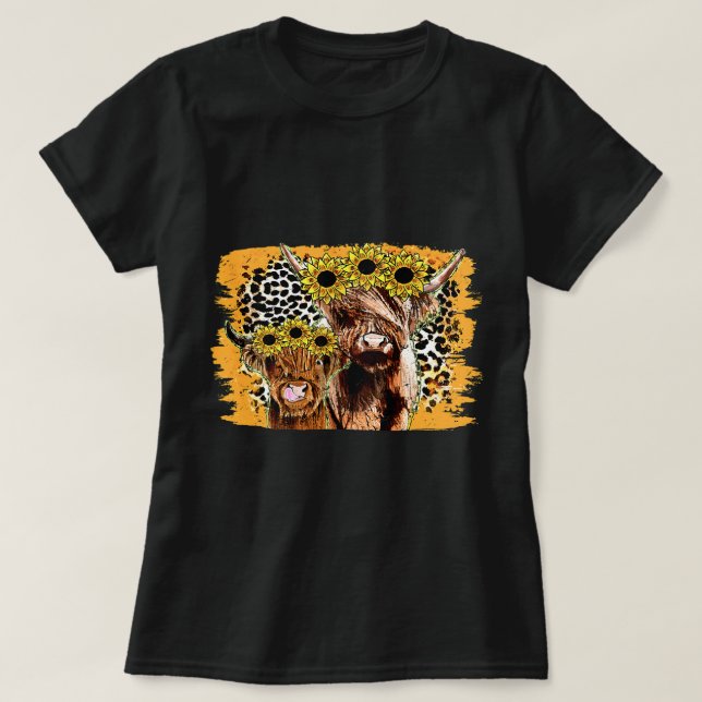 Camiseta Leopard Sunflower Highland Cow Western Country Hei (Diseño del anverso)