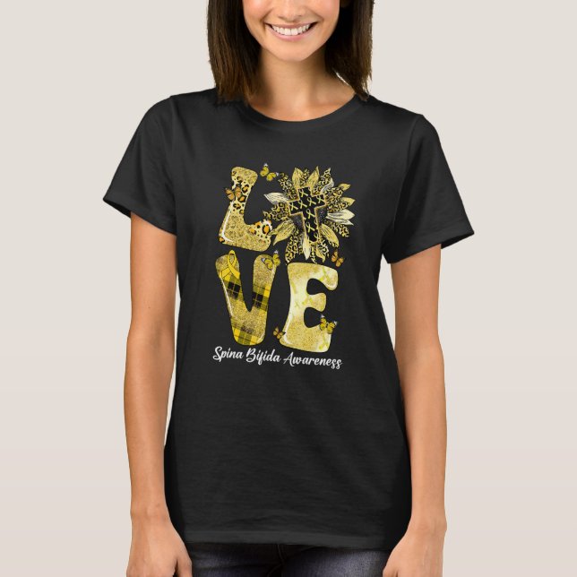 Camiseta Leopard Sunflower LOVE Yellow Ribbon Spina Bifida  (Anverso)
