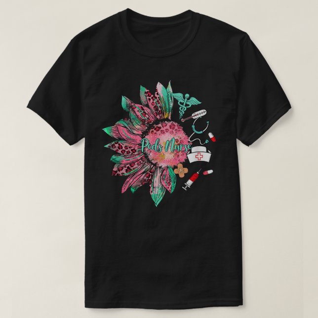 Camiseta Leopard Sunflower Peds Enfermería Vida Stethoscope (Diseño del anverso)