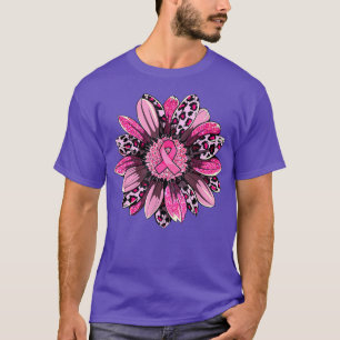 Camiseta Leopard Sunflower Pink Ribbon Brem Cancer Awaren