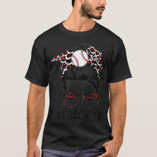 Camiseta Leopard TBall Coach Life Messy Bun Game Day Madre