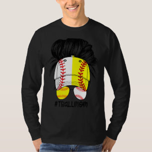 Camiseta Leopard Tee Ball Mom Life Messy Bun Hair Glasses M