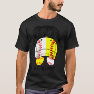 Camiseta Leopard Tee Ball Mom Life Messy Bun Hair Glasses M