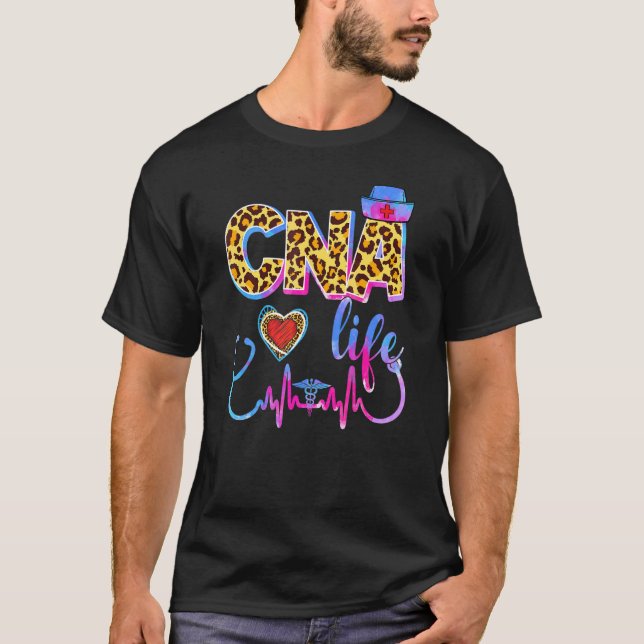 Camiseta Leopard Tie Dye Cna Life Stethoscope Leopard Nurs (Anverso)
