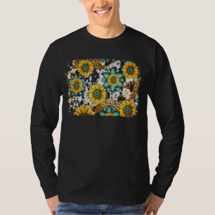 Camiseta Leopard Western Rodeo Piel de vaca Gemstone Sunflo