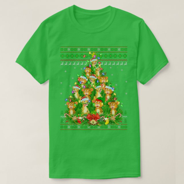 Camiseta Leopard Xmas Iluminador Árbol Santa Leopard Ugly C (Diseño del anverso)