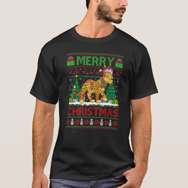Camiseta Leopard  Xmas Tree Lights Ugly Santa Leopard Chris (Anverso)