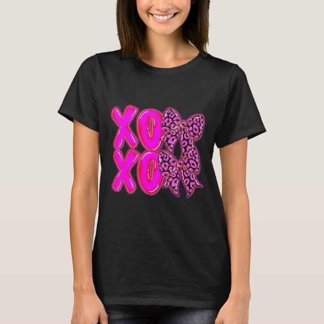 Camiseta Leopard Xoxo Coquette Bow Hearts Valentine's Day W (Anverso)