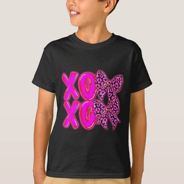 Camiseta Leopard Xoxo Coquette Bow Hearts Valentine's Day W (Anverso)