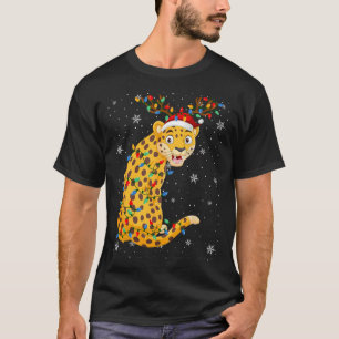 Camiseta Leopardo Animal Santa Hat Ugly Christmas Tree Ligh