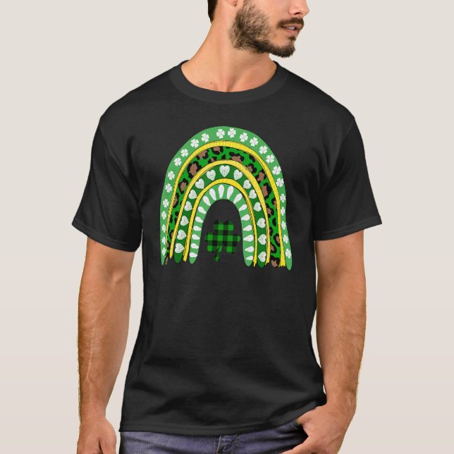 Camiseta Leopardo Arcoiris Irlandés Shamrock St Patrick S D (Anverso)