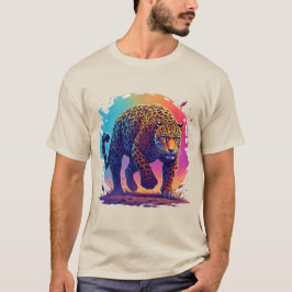Camiseta Leopardo Colorido Acechando Adelante