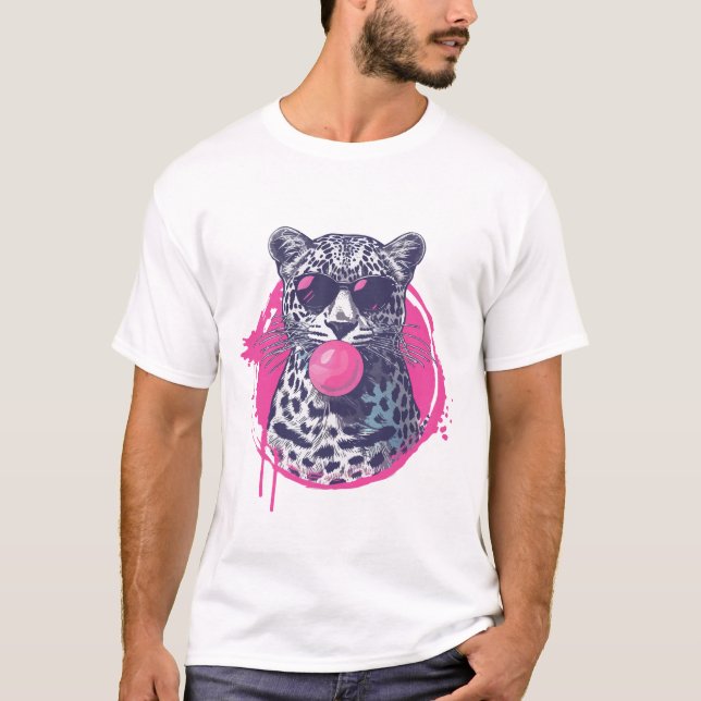 Camiseta Leopardo con gafas de sol y chicle (Anverso)