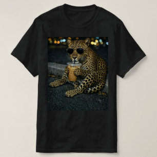Camiseta Leopardo Cool Con Gafas De Sol Café Helado 