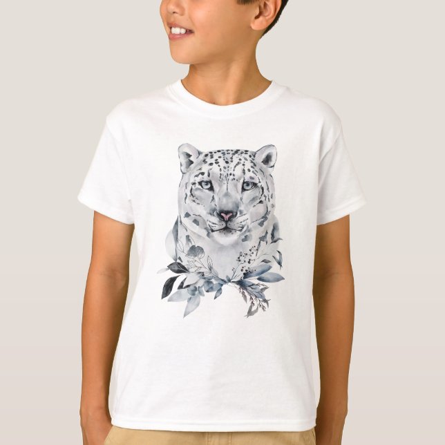 Camiseta Leopardo de la nieve, acuarela de invierno (Anverso)