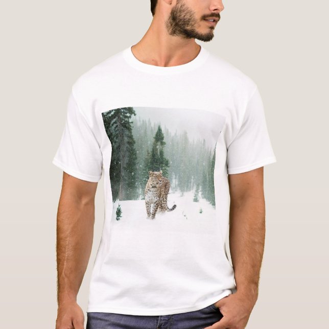 Camiseta Leopardo de las Nieves Persa en la Nieve (Anverso)