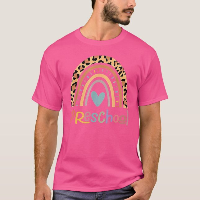 Camiseta Leopardo de preescolar boho arcoíris de vuelta a l (Anverso)