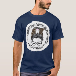 Camiseta Leopardo femenino Messy Bun Scrub Pants Tooth Fair