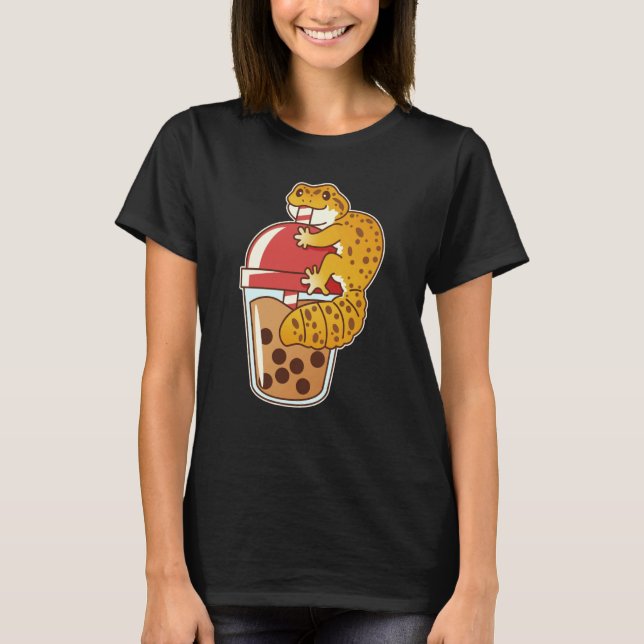 Camiseta Leopardo Gecko Beber Boba Té de burbuja (Anverso)