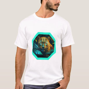 Camiseta Leopardo Manchado En La Jungla Con Marco Turquesa