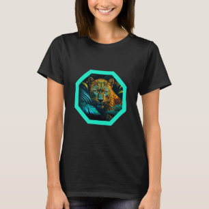 Camiseta Leopardo Manchado En La Jungla Con Marco Turquesa
