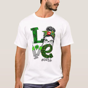 Camiseta Leopardo Stethoscope Amor O Enfermera Messy Bun St