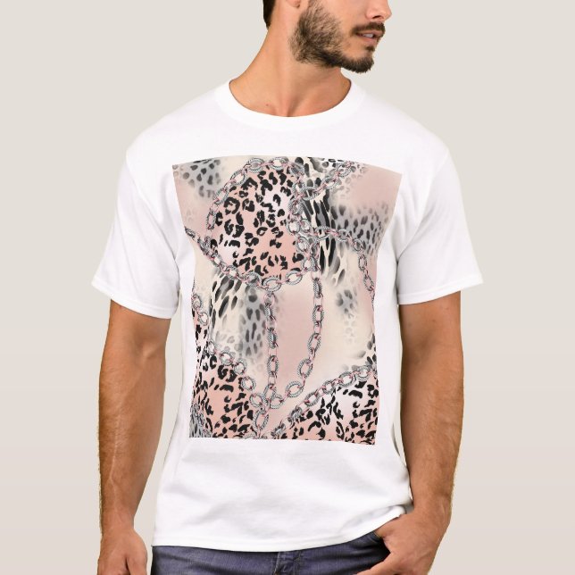 Camiseta Leopardo textil: Patrón de cadena floral. (Anverso)
