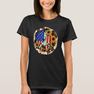 Camiseta Leopardo Turquesa Bandera Americana Signo de Paz H