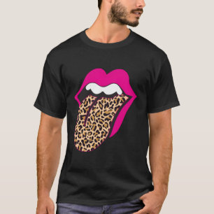 Camiseta Leopardo Y Lengua De Lip Rosada Caliente
