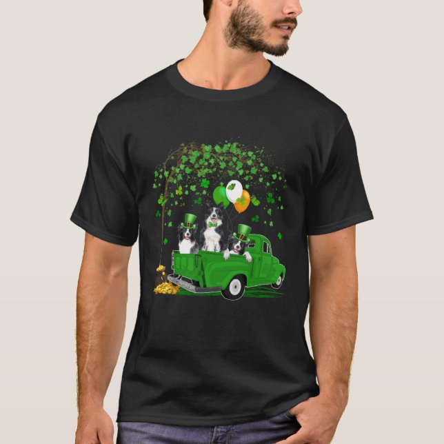Camiseta Leprechaun Border Collie Dogs On Truck Saint Patri (Anverso)