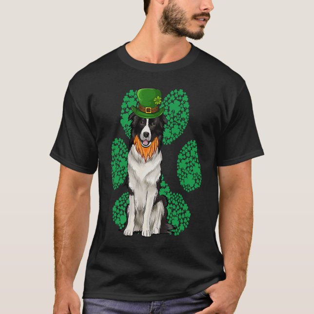 Camiseta Leprechaun Border Collie St Patricks Day Shamrock  (Anverso)