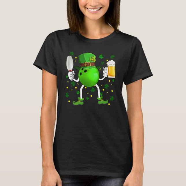 Camiseta Leprechaun Bowling Ball Pin & Glass Of Beer St Pat (Anverso)