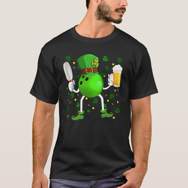 Camiseta Leprechaun Bowling Ball Pin & Glass Of Beer St Pat (Anverso)