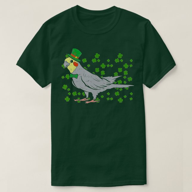 Camiseta Leprechaun Cockatiel Bird Clover St Patricks Day A (Diseño del anverso)